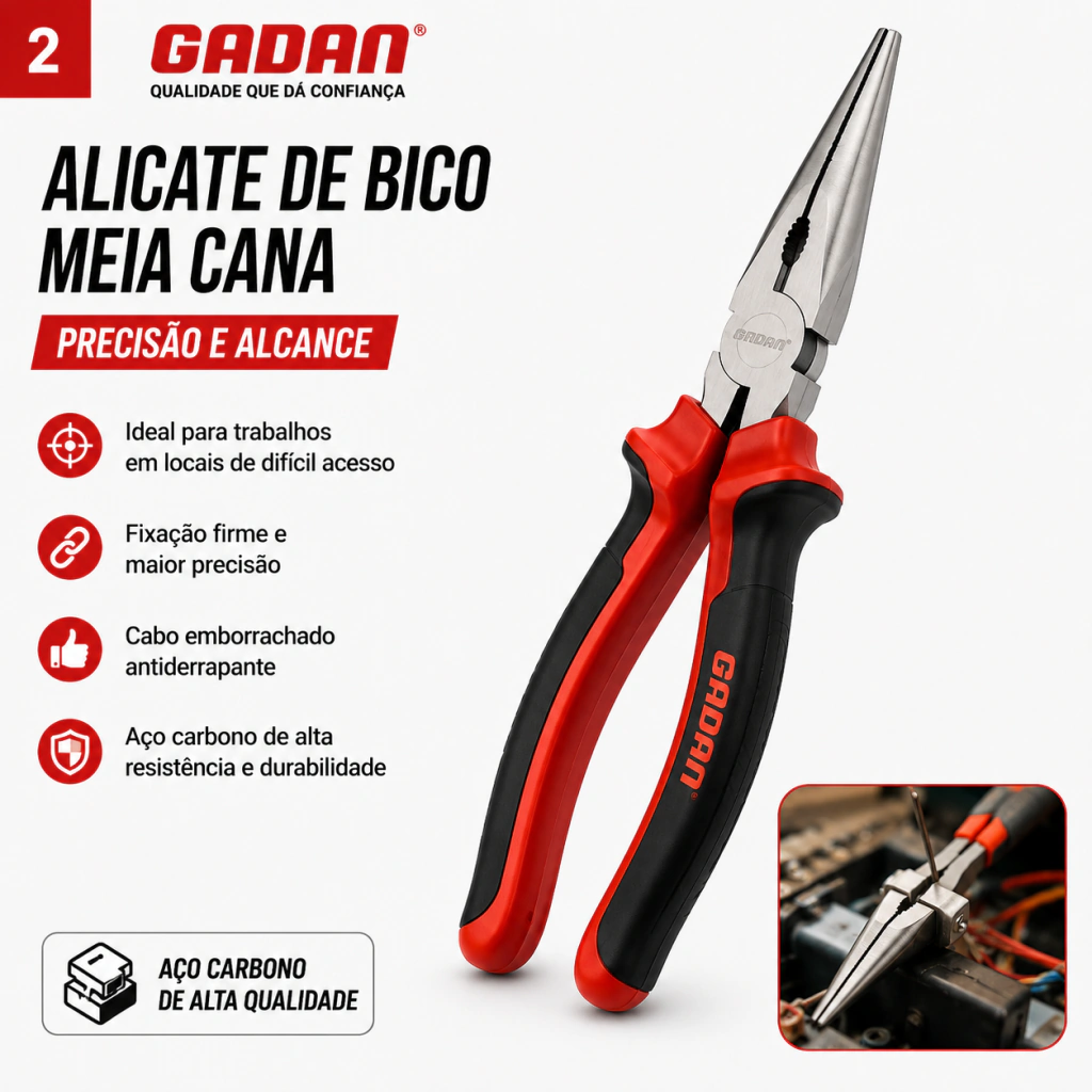 Kit Ferramentas Automotivas Essenciais Gadan - 3 Alicates + Martelo Magnético - Imagem 2