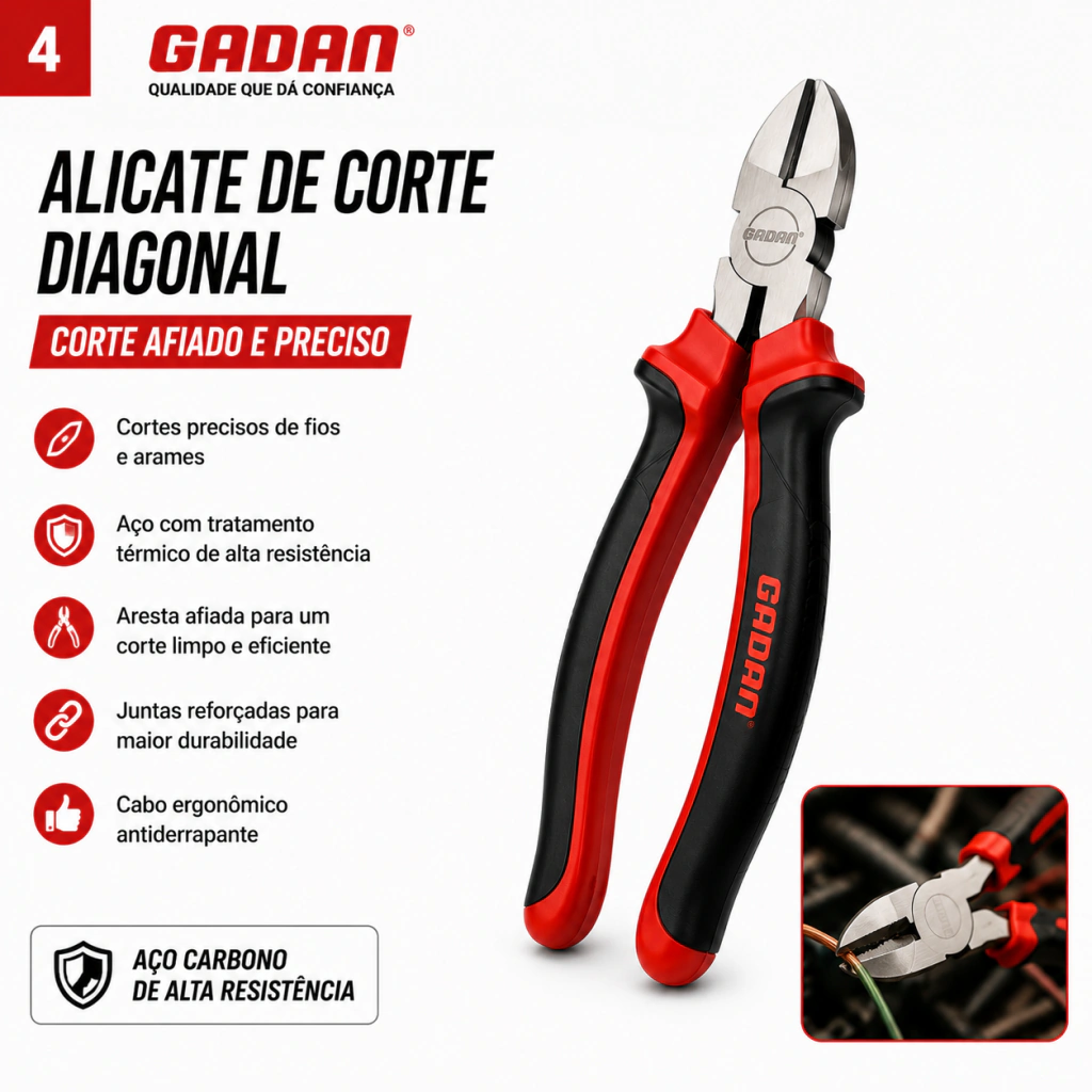 Kit Ferramentas Automotivas Essenciais Gadan - 3 Alicates + Martelo Magnético - Imagem 4